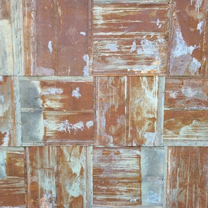 Rusty with Silver Flattened Metal Tiles Reclaimed Metal Roofing Barn Tin Tile Patina FREE SHIPPING