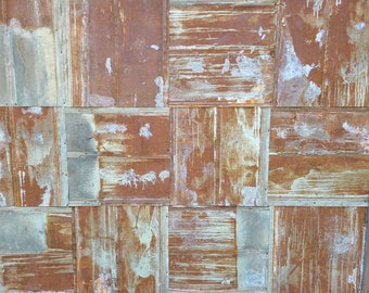 Rusty with Silver Flattened Metal Tiles Reclaimed Metal Roofing Barn Tin Tile Patina FREE SHIPPING