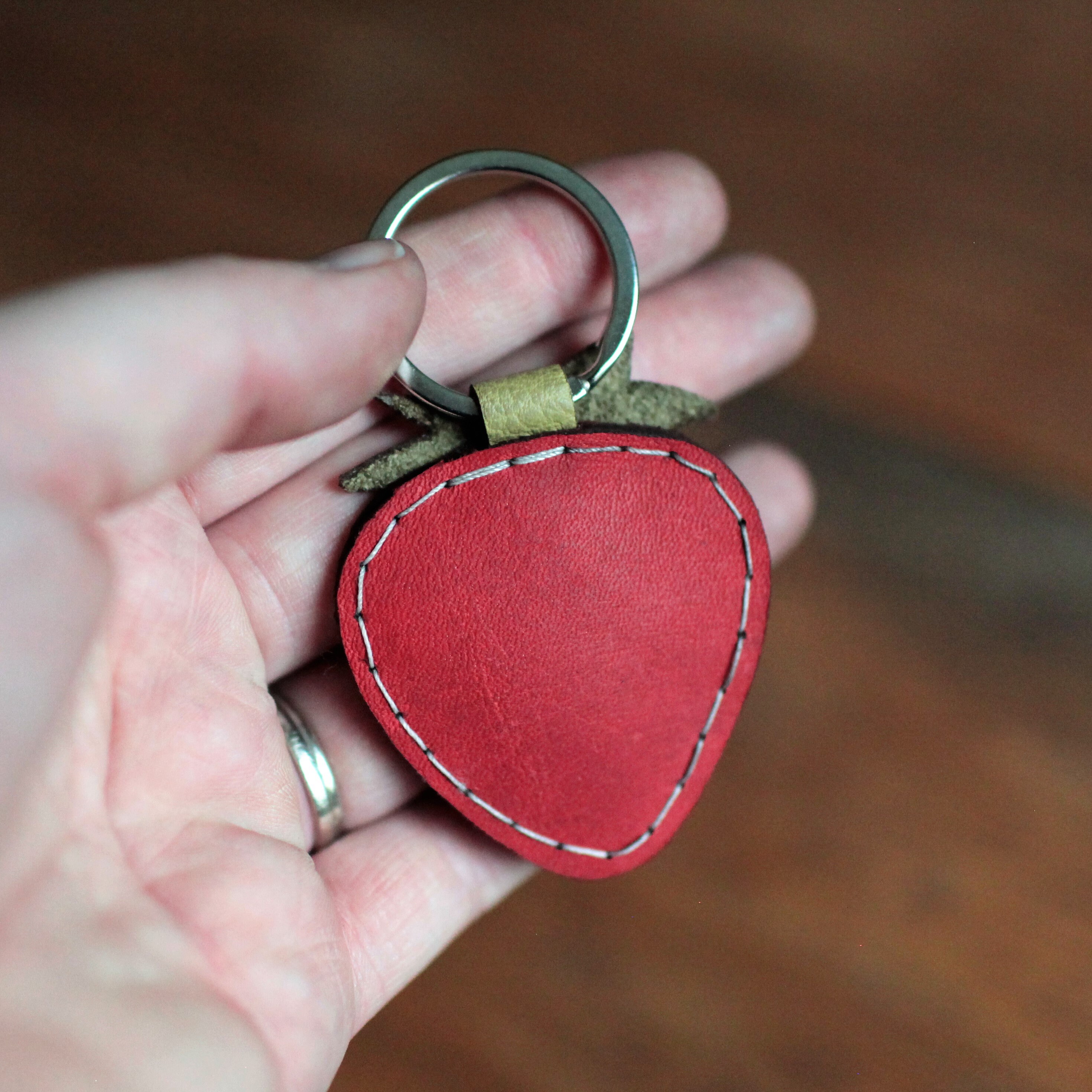 DIY Leather Keychain Kit OR Premade Keychain Strawberry Red Etsy