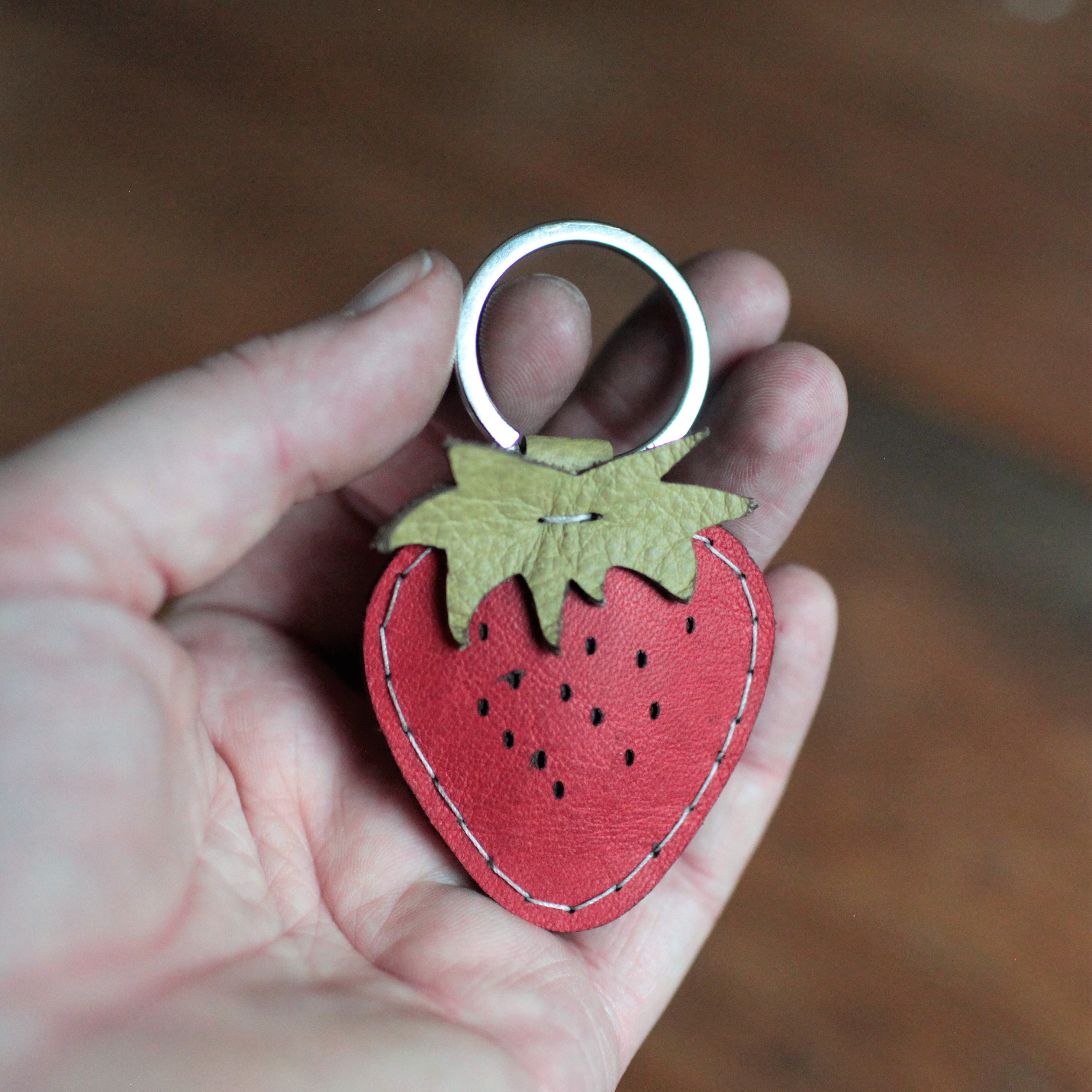 DIY Leather Keychain Kit OR Premade Keychain Strawberry Red Etsy