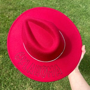 Hand Burned Wide Brim Hat | Oklahoma | Crimson | Burned Hat | OU | Felt Wide Brim Hat | Red