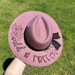 Hand Burned Wide Brim Hat | Wild and Free | Cheetah Print | Burned Hat | Mauve | Vegan Felt Wide Brim Hat