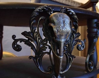 Raven skull furniture applique