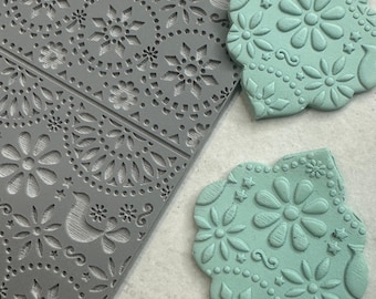 Floral Folk Art polymer clay rubber stamp texture sheet