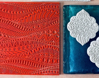 Texture Stamps for Clay Tribal Flow Wave Boho Pattern polymer clay rubber Sheet Mat