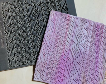 Clay Stamp Quilted in the West southwestern aztec black rubber mixed media  for earrings jewelry and art | 3" square