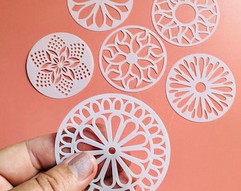 Pocket Full of Posies Stencil Set – 6-Piece 2.5" Floral Mandala Stencils for Earrings, Pendants, Coasters and Clay trading coins