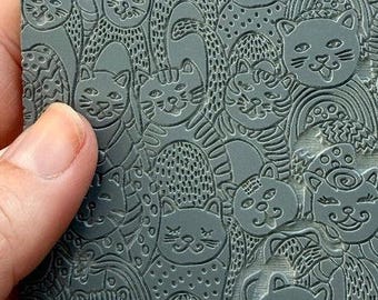 Kitty Cats Rubber stamp texture sheet kitten cat polymer clay mat