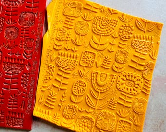 Scandi Flowers Rubber Stamp polymer clay texture sheet