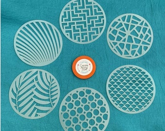 Juego de plantillas de monedas de arcilla polimérica redondas n.° 1 de 2,5", plantillas con textura geométrica y de hojas, Mylar duradero de 10 milésimas, herramientas para aretes, joyería, técnica mixta