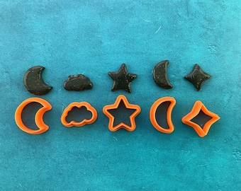 Celestial polymer clay cutter set | mini clay cutters | moon clay cutter | star clay cutter | witchy clay cutter | celestial stud pack
