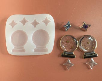 Crystal Ball or Snowglobe silicone earring mold for polymer clay and UV resin