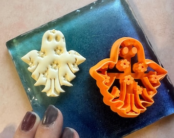 Ghost in Floral Sheet polymer clay earring cutter Halloween