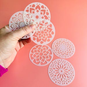 Joy Floral mandala stencils polymer clay earring tool round circle coin 2.5" mylar stencil texture sheet flowers set of 6