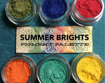 Summer Brights No Tray Pigments Mica Powders in loose jars for Polymer Clay and Mixed Media Shimmer