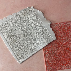 Sello de goma con textura Paisley Garden para arcilla polimérica, placa Gelli y resina ZIA inspirada en zentangle