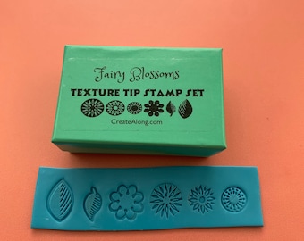 Texture Tips Stamps Fairy Blossoms 6 small botanical stamp set for polymer clay and mixed media