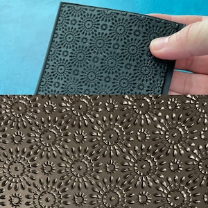 Clay Texture Stamp MexiFlowers Rubber Sheet Mat for polymer clay metal clay mixed media art