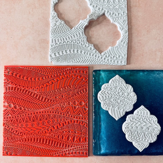 Texture Stamps for Clay Tribal Flow Wave Boho Pattern polymer clay rubber Sheet Mat