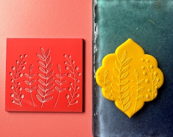 Meadow botanical rubber stamp plant leaf flower texture element stamps for polymer clay earrings pendants jewelry and crafts