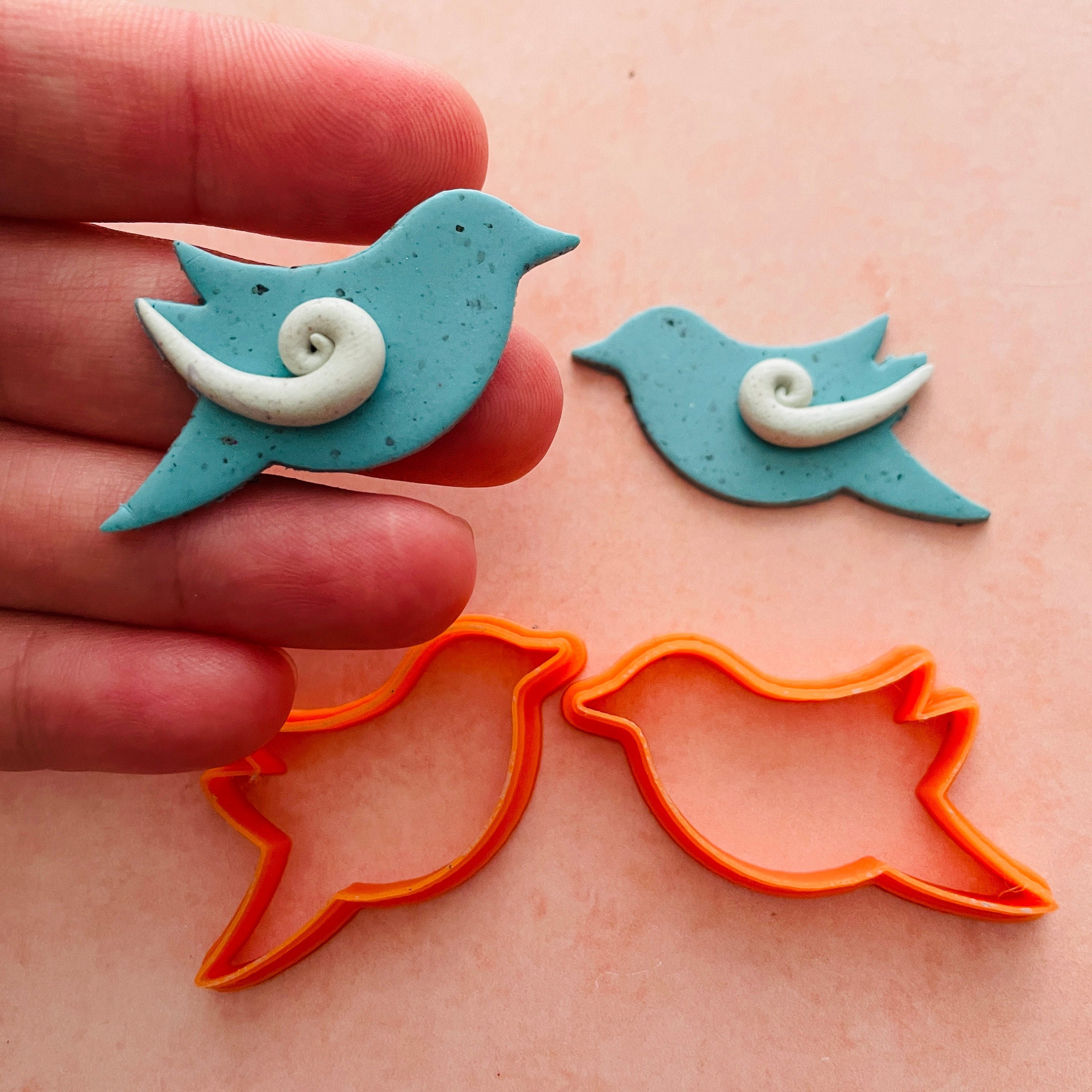Whimsey Bird # 2 earrings mirrored polymer clay cutter set | pair clay earring cutters flying birds