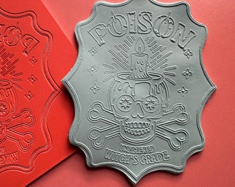 Gifttrankflaschen-Etikett – Ausstech- und Stempelset aus Polymerclay (10 cm) Halloween