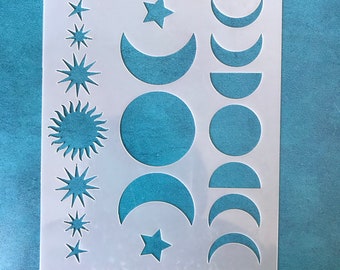 Clay Stencil Just A Phase Mylar Stencil texture sheet for polymer clay earrings | triple moon goddess moon phases witchy esoteric stencil
