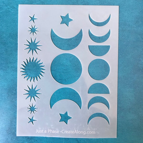 Pochoir en argile Just A Phase Feuille texturée en mylar pour boucles d'oreilles en pâte polymère | Pochoir ésotérique sorciere phases de la lune déesse triple lune