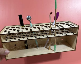 Clay Tools Organizer – 64 Slot Wood Rack for Polymer Clay & Craft Tools