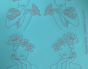 Silk Screen Flower Girl Women's faces and flowers Stencil For Polymer Clay