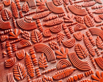 Clay Texture Stamp Rainbows Over the Moon Leaves Leaf modern Rubber Sheet Mat polymer clay metal clay mixed media art
