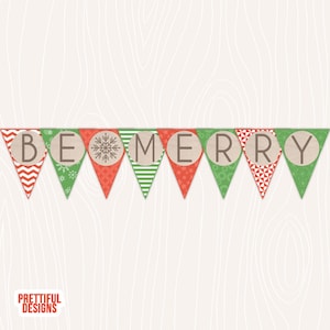 Burlap Be Merry Red and Green Printable Christmas Banner Sent - Etsy