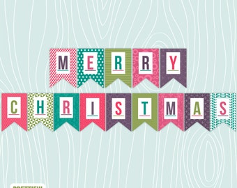 Merry Christmas Holiday  Printable Banner Sent Via Instant Download Poppin Christmas