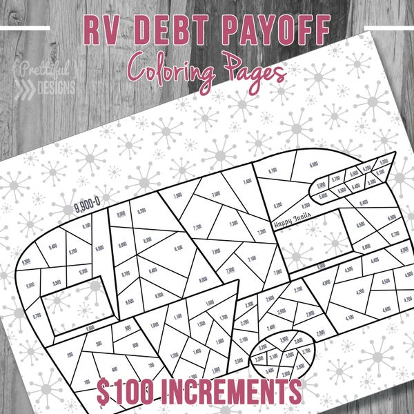 Retro RV Camper Debt Payoff Coloring Pages Financial Organizer