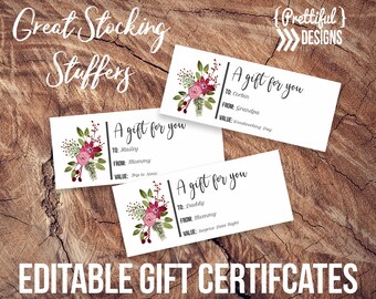 Editable Custom Gift Certificates - Easy Stocking Stuffers
