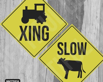 Tractor Cow XING Signs Farm Animal Birthday Decor - Digital File - Instant Download