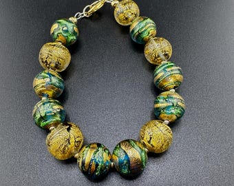 Bracelet Perles Murano Ovales Sur Double élastique - Multicolore - Neuf