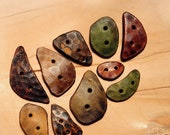 10 LARGE BUTTONS SET mix sizes colors shapes safe for children brown pin leather button big huge costume woodland style druid elf greenman
