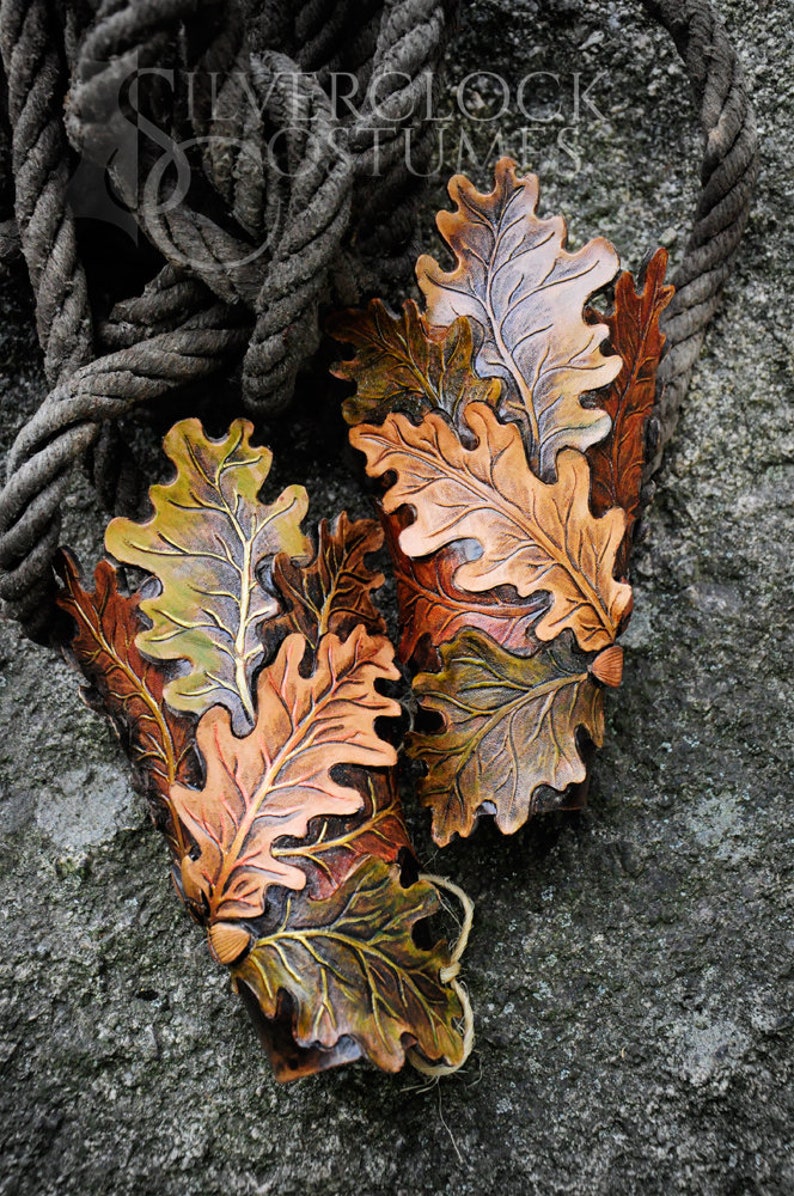 LEATHER BRACERS armor OAK leaves acorn motif deeply carved Etsy