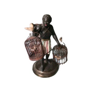 Petite Choses Blackamoor BIRDCAGE SELLER Bronze Nubian Statue Black Americana