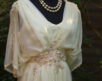 Cream romantic wedding dress made in England. Custom made.