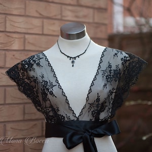Lace wrap, lace bolero, lace top, lace cover, black lace wrap, cover up, lace shrug, lace jacket, bridal cover up, Victorian wrap image 1