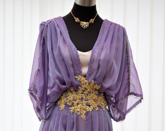 Custom made in England purple dress with gold details Alternative purple lavender wedding dress Gibson girl plus size gown