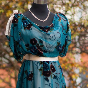 LAST ONE Edwardian teal evening dress, Gilded age dress, couture Evening turquoise dress, unusual Wedding dress, Downton Abbey, Bridgeton