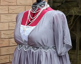 grey/silver edwardian dress BEAUTIFUL EDWARDIAN EMBROIDERED NET DRESS W LACE INSERTION + EMBROIDERY