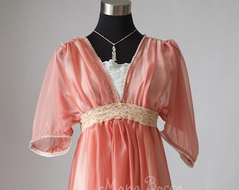 Edwardian peach plus size evening dress handmade in England Lady Mary inspired Downton Abbey Titanic 1912 dress styled