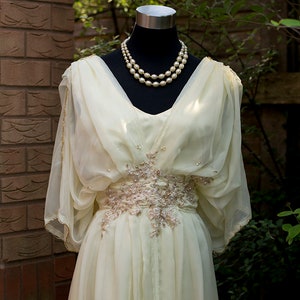 Cream Edwardian wedding dress Downton Abbey Steampunk Alernative wedding dress Yellow dress Mother of Bride dress Titanic wedding 0-26 US