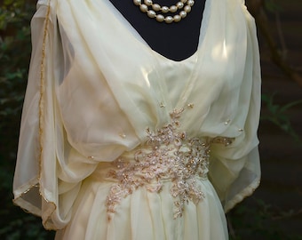 Cream custom made Edwardian dress Alternative buttercream wedding dress  0-26 US