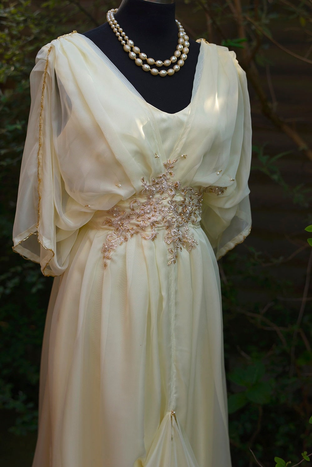 Cream custom made Edwardian dress Alternative buttercream wedding dress  0-26 US