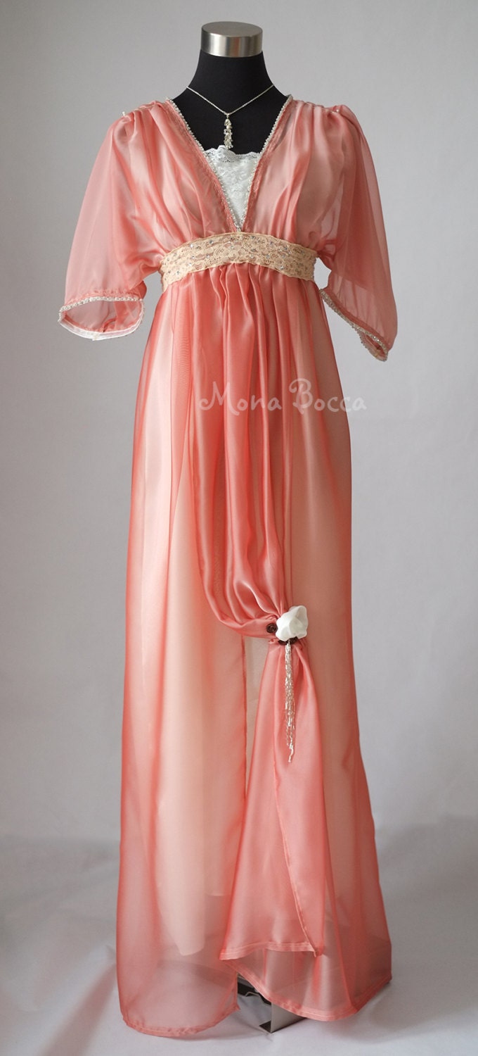 Image of Edwardian Peach Plus Size Evening Dress Handmade in England Lady Mary Inspired Downton Abbey Titanic  Styled